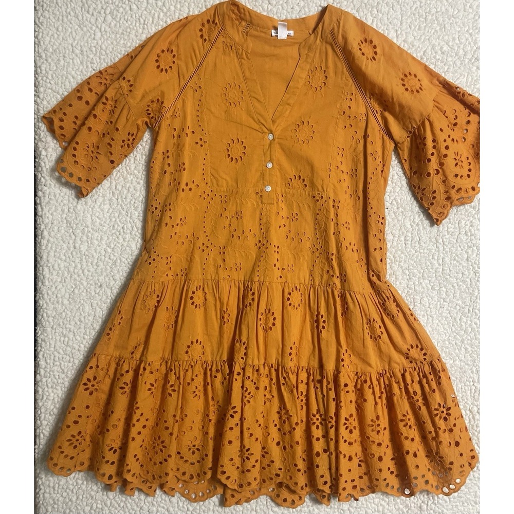 Women's TRIBAL JEANS Elegant Orange  Eyelet Midi Dress S/P